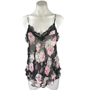 In Bloom by Jonquil Black Floral Lace Sheer Sleeveless Cami Sleepwear Chemise S